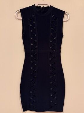 bebe Navy Sleeveless Ladder-Detail Mini Dress